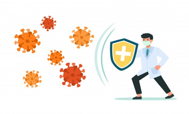 medecin detient bouclier couvrant contre virus bacteries protection contre virus bacteries sante healthy doctor reflete attaque bacteries bouclier renforcez immunite illustration du concept medecine 253263